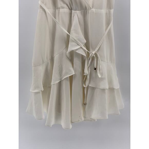 SAINTS + SECRETS Women's White Ruffle Surplice Tie-Waist A-line Mini Dress SZ S - Picture 7 of 11